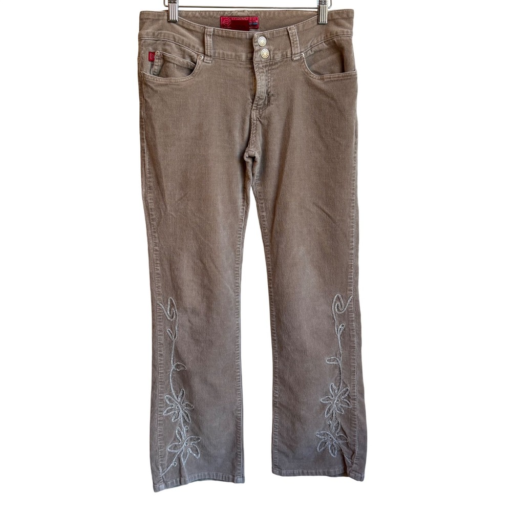 Hot Kiss Y2K Low Rise Bootcut Corduroy Pants Size 10 Floral Embroidery‎ Boho